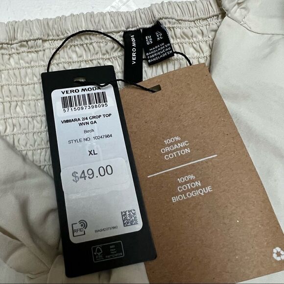 VERO MODA Woven Organic Cotton Crop Top In Birch XL - Picture 6 of 7
